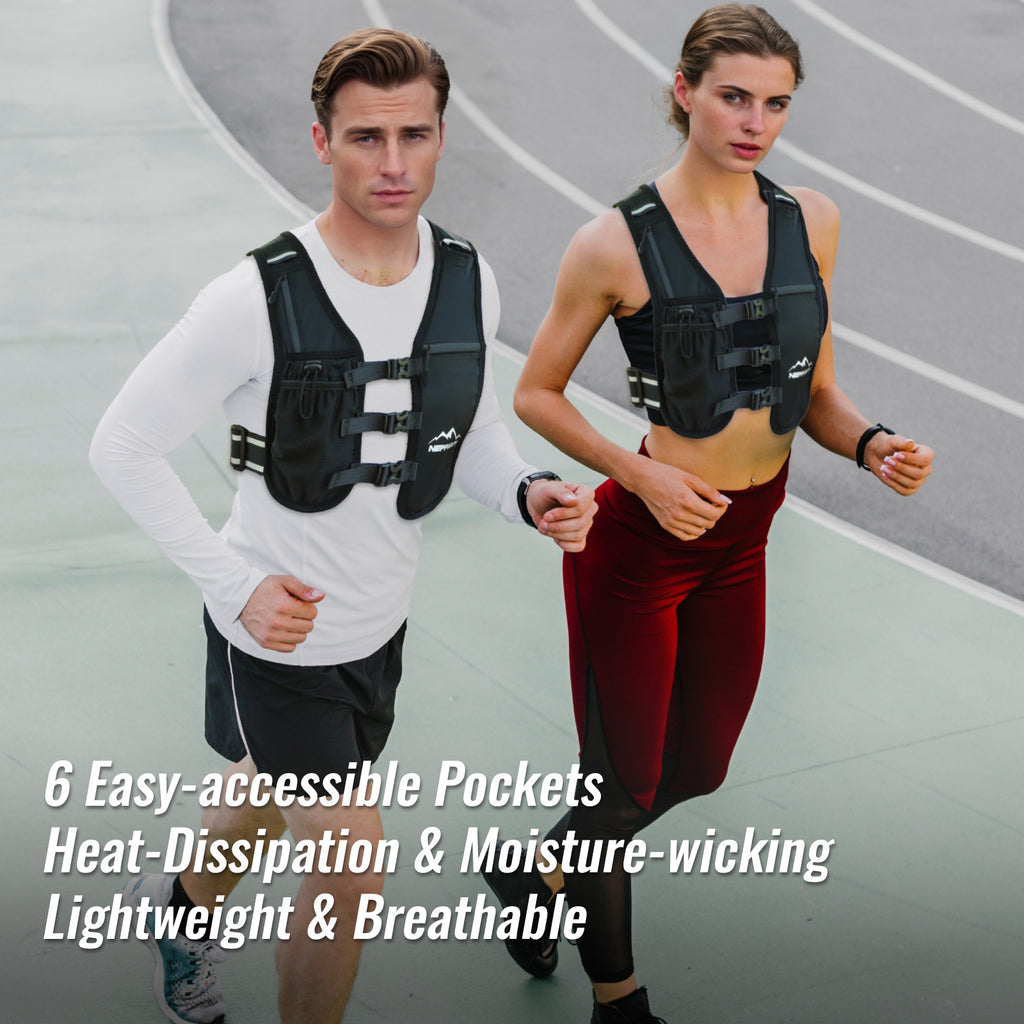 Nepfaivy Reflective Running Vest – Lightweight Hydration Vest with 6 Pockets, Waterproof Phone Holder, Adjustable Chest & Waist Straps for Running & Cycling