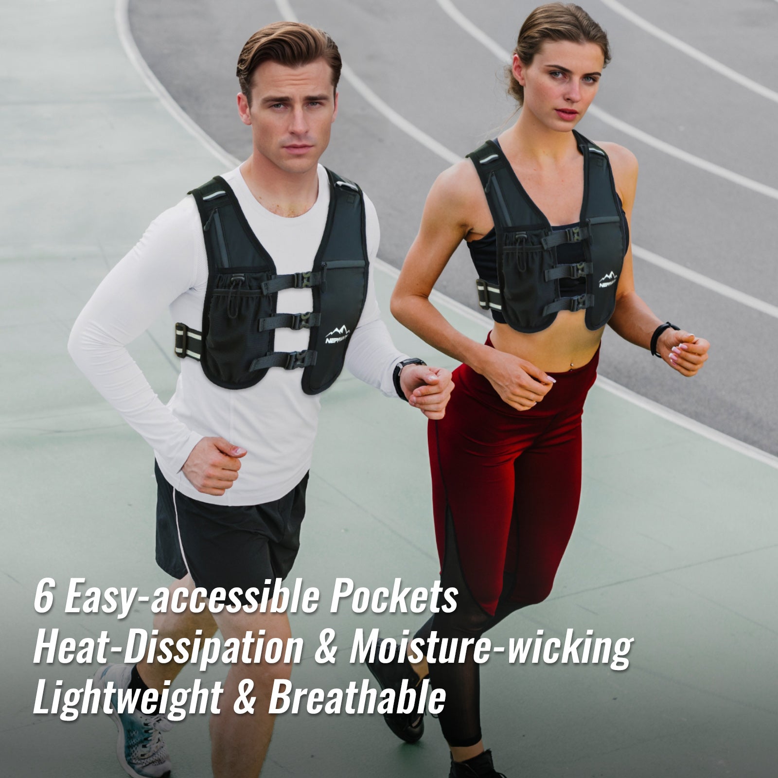 Nepfaivy Reflective Running Vest – Lightweight Hydration Vest with 6 Pockets, Waterproof Phone Holder, Adjustable Chest & Waist Straps for Running & Cycling