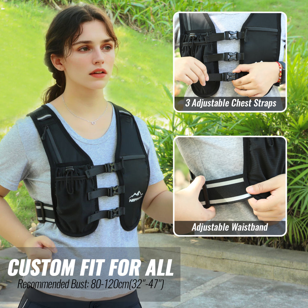 Nepfaivy Reflective Running Vest – Lightweight Hydration Vest with 6 Pockets, Waterproof Phone Holder, Adjustable Chest & Waist Straps for Running & Cycling
