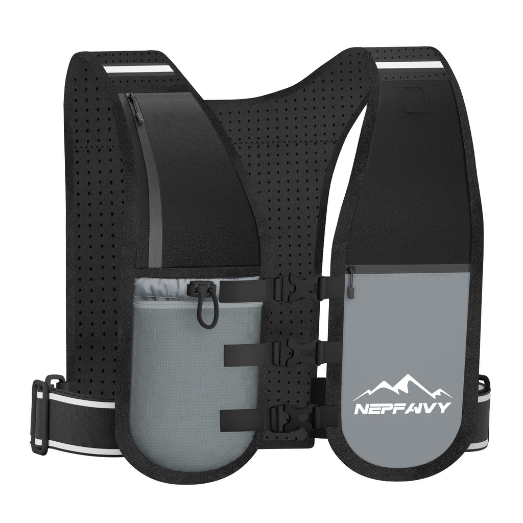 Nepfaivy Reflective Running Vest – Lightweight Hydration Vest with 6 Pockets, Waterproof Phone Holder, Adjustable Chest & Waist Straps for Running & Cycling