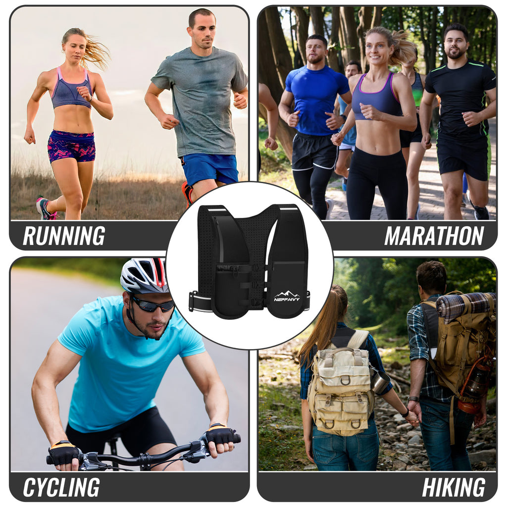 Nepfaivy Reflective Running Vest – Lightweight Hydration Vest with 6 Pockets, Waterproof Phone Holder, Adjustable Chest & Waist Straps for Running & Cycling