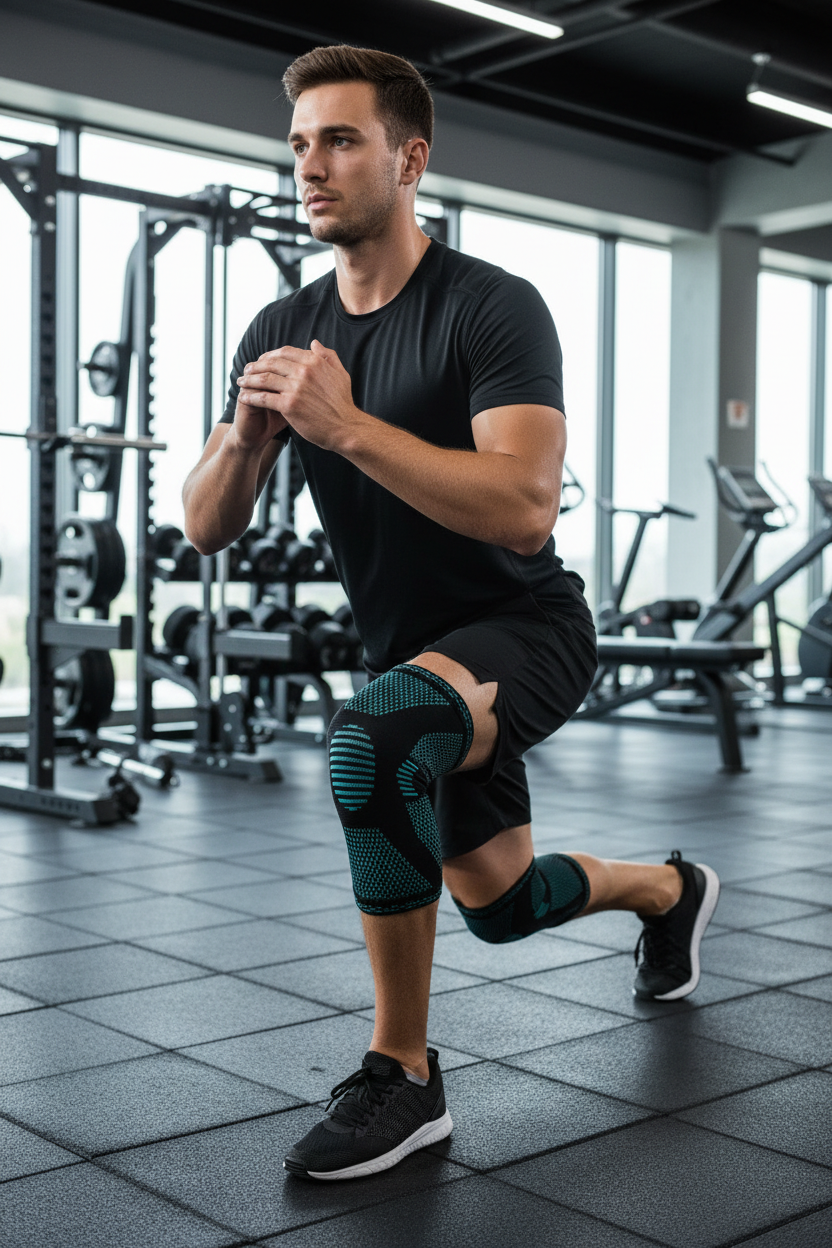 Athlete exercising with knee pads